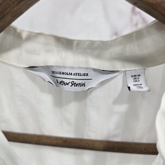 & Other Stories Dress Women 2 XS White Shift Seersucker Striped Button Stockholm - Picture 5 of 15